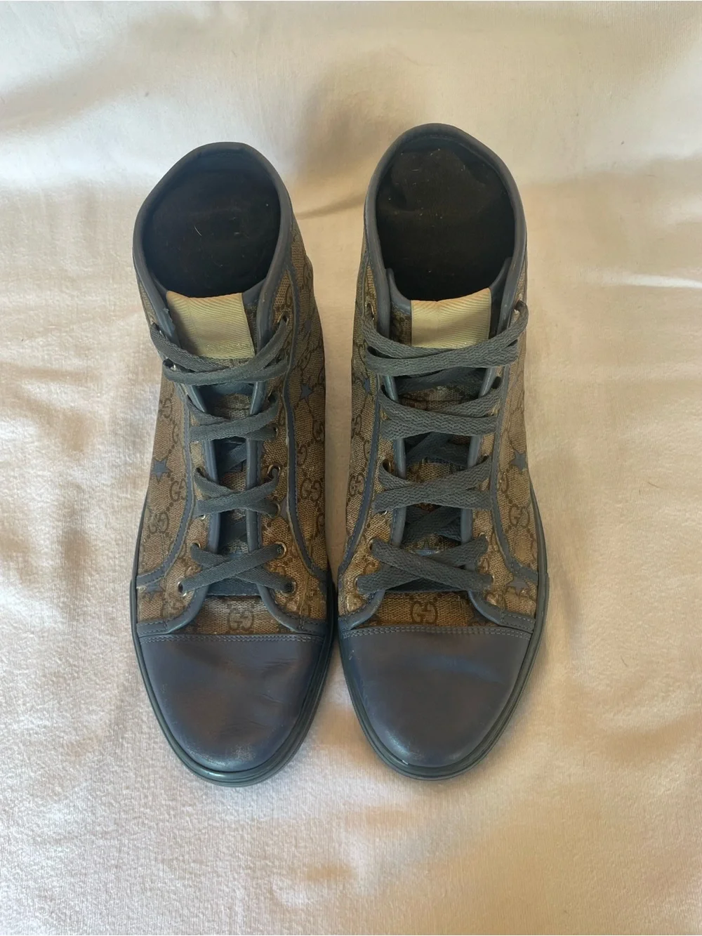 Men’s Classic Beige Gucci California GG Supreme Star High-Top Sneaker. sz. 9.5